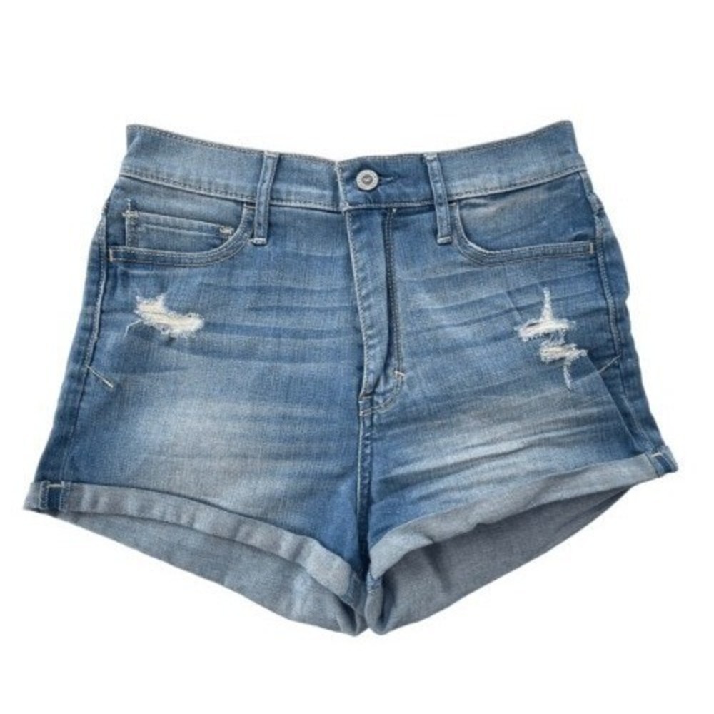 A1 Hollister Denim Shorts Distressed High Rise Y2K Cuffed Medium Wash Size 3 W26